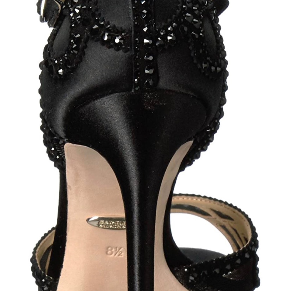 BADGLEY MISCHKA HEELS IN BLACK WITH RHINESTONES - Picture 2 of 6
